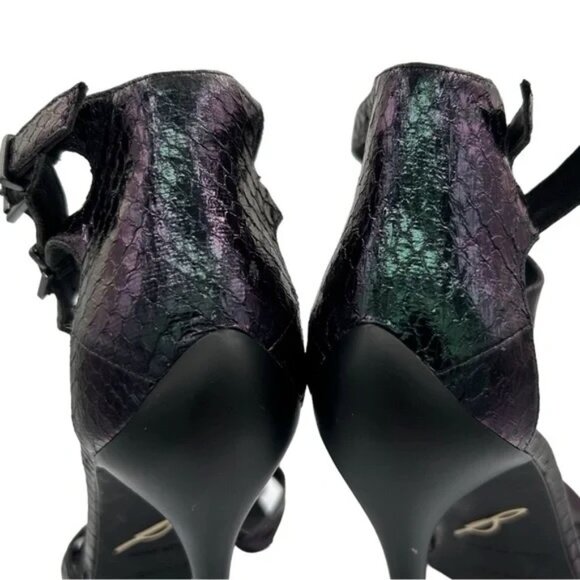 B Brian Atwood Laetitia Black Pearl Snakeskin T-Strap High Heel Sandals US 8 - Picture 4 of 8